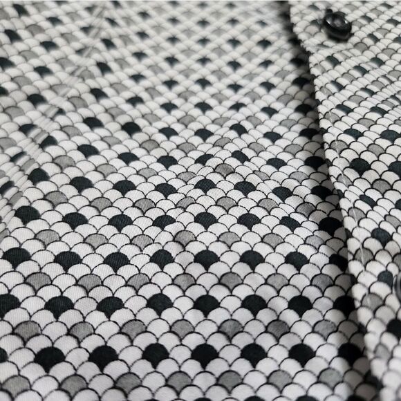 Bolufe Men's Size Large Gray Scallop Pattern Long Sleeve Button Down Shirt - Picture 3 of 6